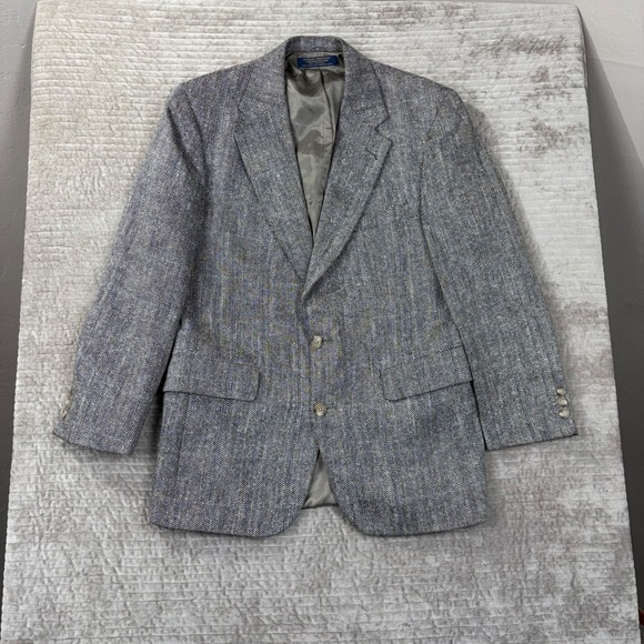 Brooks Brothers Herringbone Blazer Gray Blue Made in USA Sport Coat Mens 42R